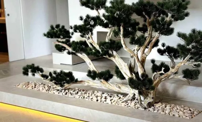 Aménagement floral intérieur avec un bonsaï semi-naturel au pied d'escalier à Saint-Genis-Laval, Lyon, MOSS SMART NATURE