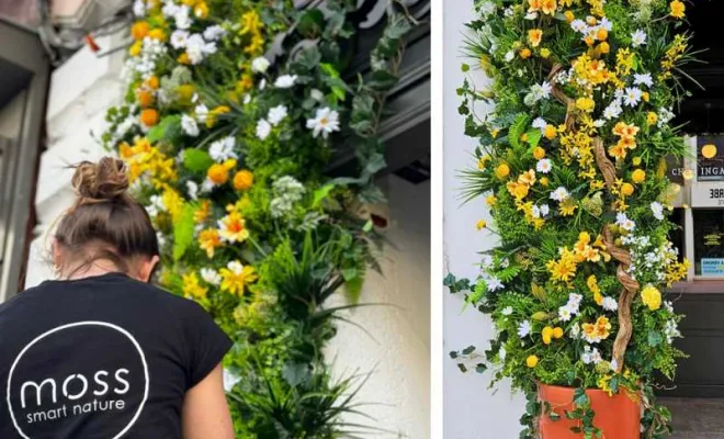 Une façade fleurie pour le restaurant Chez Ingalls, Lyon, MOSS SMART NATURE